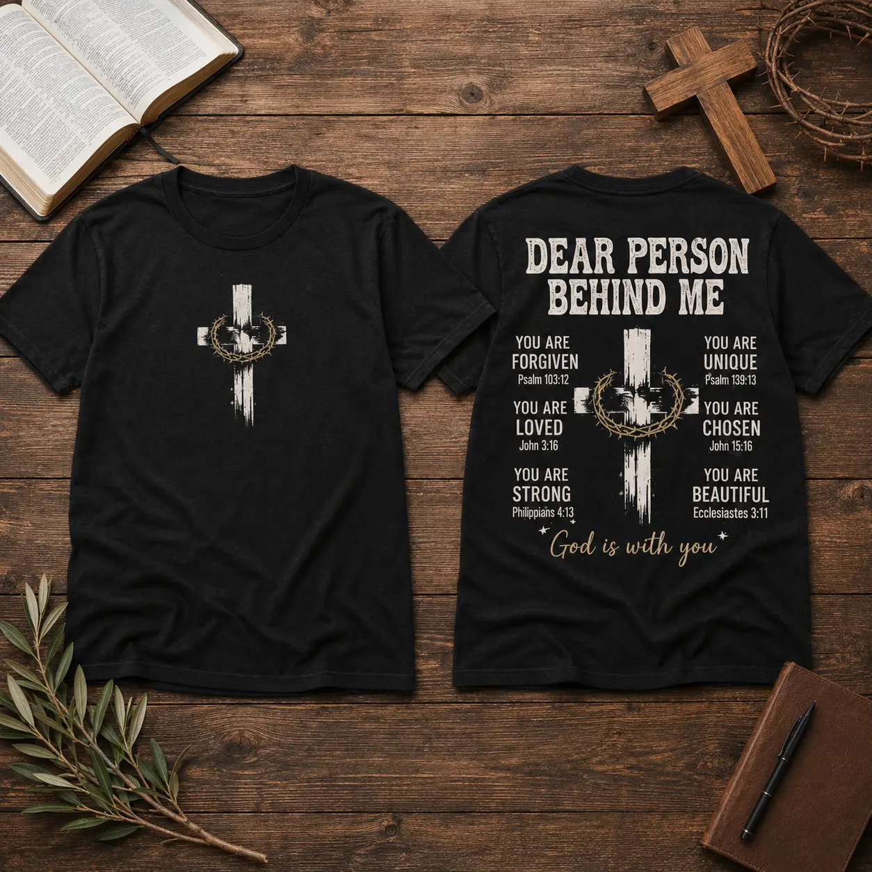 Dear Person Behind Me Christian Shirt, God Is With You Bible Verse Tee, Inspirational Faith T-Shirt, Religious Gift for Women Men