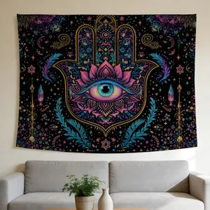 Hamsa Hand Eye Tapestry Mystical Bohemian Style Wall Hanging Suitable for Home Decor Valentine's Day Easter St.Patrick's Day Halloween Christmas and Other Festival Decorations.