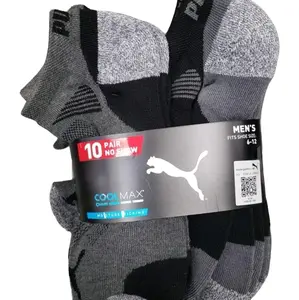 Puma Men's No Show Low Cut Socks, 10 Pair - Black/Gray