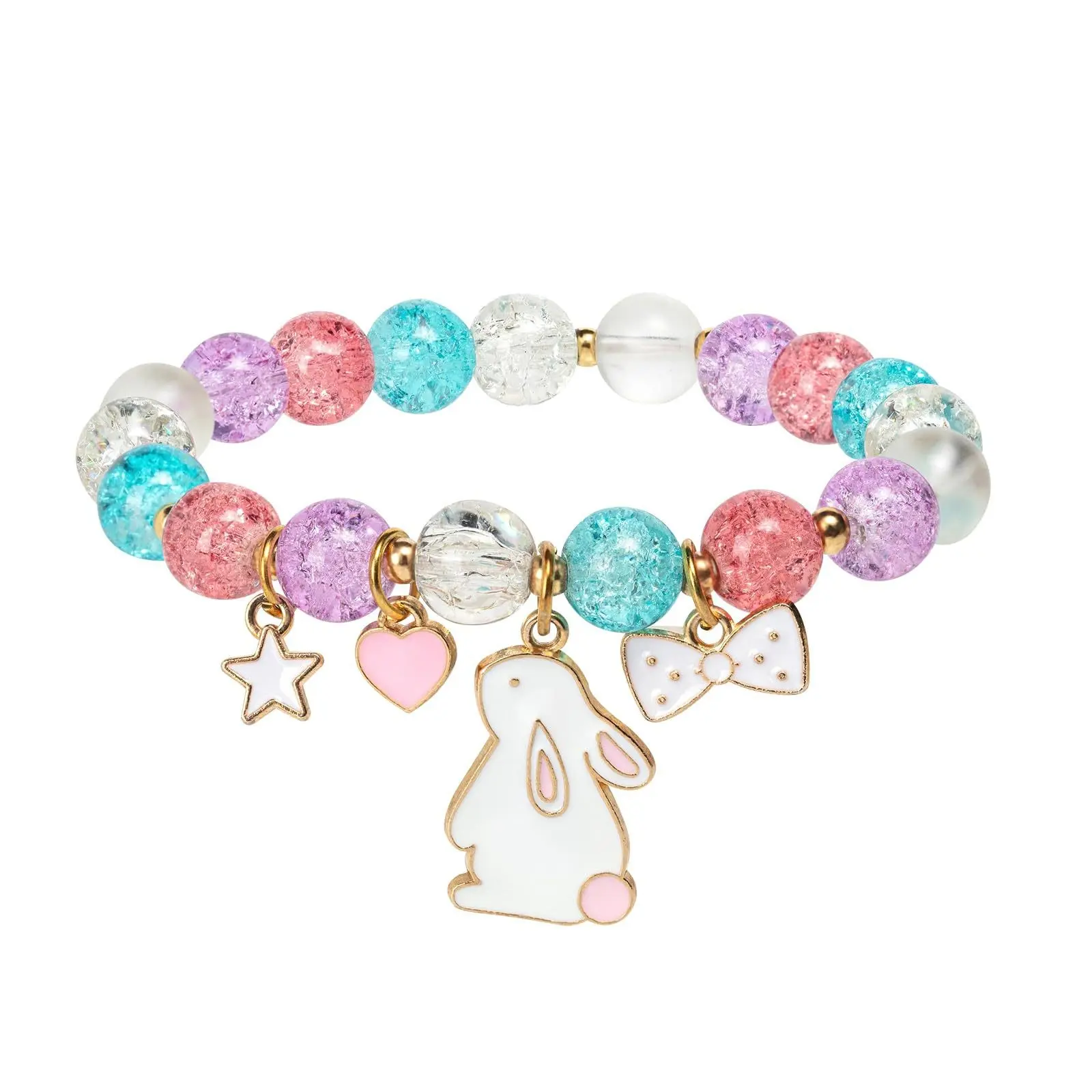 Easter Gift Tail Rabbit Pendant Beaded Bracelet, Girls Easter Theme Gift, Easter Basket Filler Bunny Gift for Girls