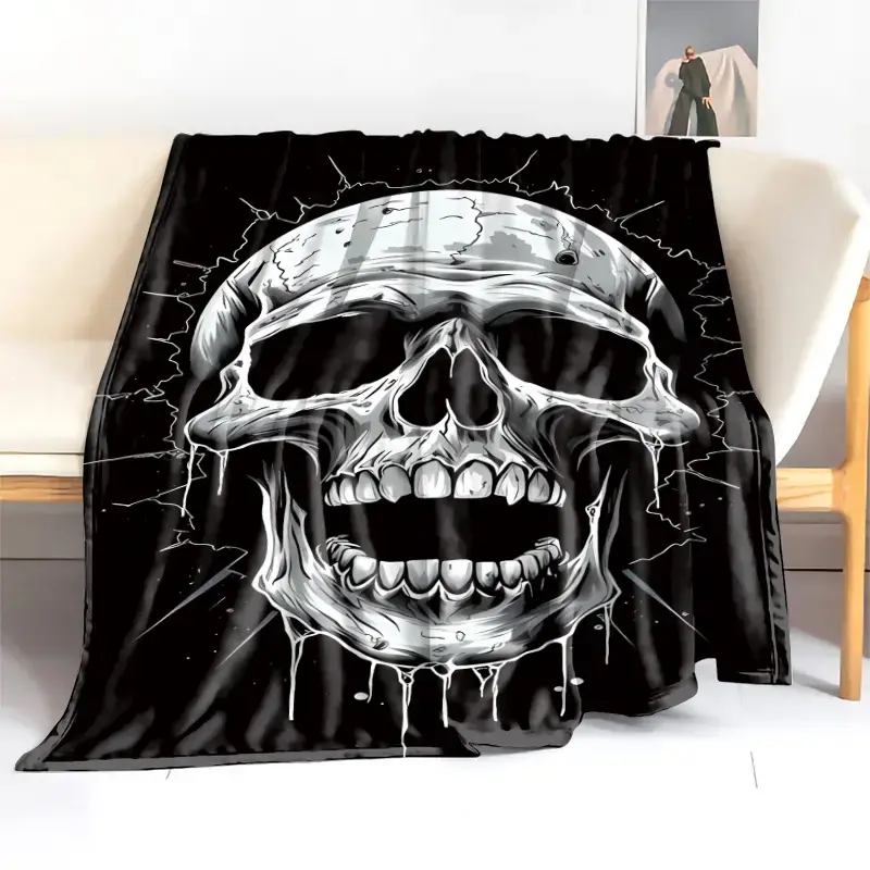 Skull Pattern Blanket Soft Throw Cozy Throw Blanket for Home Office Travel Camping Warm Nap Blanket Perfect Christmas Gift Decoration, Halloween, Blanket For Couch, Gift Blankets