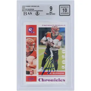 Joe Burrow Cincinnati Bengals Autographed 2020 Panini Chronicles Pink #19 Beckett Fanatics Witnessed Authenticated 9/10 Rookie Card - 9,9,9,9.5 Subgrades - Fanatics Authentic Certified