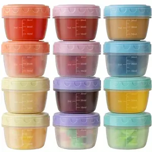 6-Pack salad dressing jars with lids | Leak-proof, freeze-safe, stackable, graduated plastic food storage jars, round, flip closed, reusable