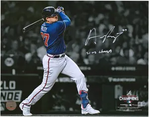 Austin Riley Atlanta Braves Autographed 11" x 14" 2021 World Series Champions Hitting Spotlight Photograph with "21 WS Champs" Inscription - Fanatics Authentic Certified