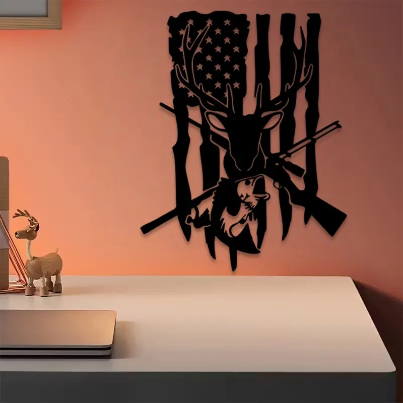 1pc Patriotic American Flag and Deer Head Metal Wall Art, Patriotic American Flag and Deer Head Statue Mural, Perfect for Home, Office, Outdoor Space Decor, Housewarming Decor, Decoration Items, Ideal Gift for Patriotic Hunters christmas decorations