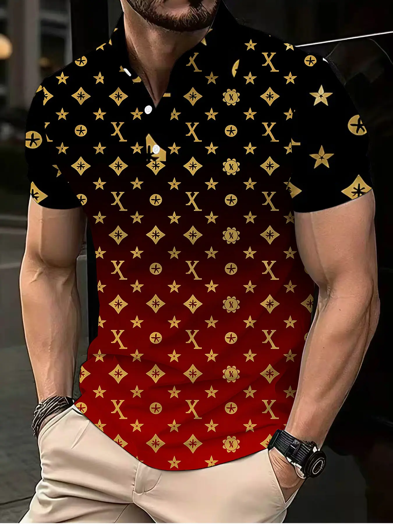 Ethnic geometric totem vintage and individual Casual men's short-sleeved Print polo shirt Summer Polos