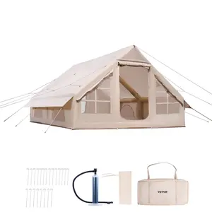 VEVOR Inflatable Tents for Camping, 5-8 Person Easy Setup Blow up Tent with Hand Pump, 300D Oxford Glamping Tent with Stove Jack 2 Doors & 4 Mesh Windows, Storage Bag Included for Easy Taking