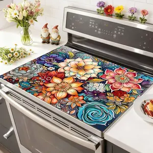 Soft Electronic Stove Panel Protector Pad, Flower Pattern Design, Scratch Resistant, Easy to Clean, Multi-Purpose Kitchen Cover, Stove Plate