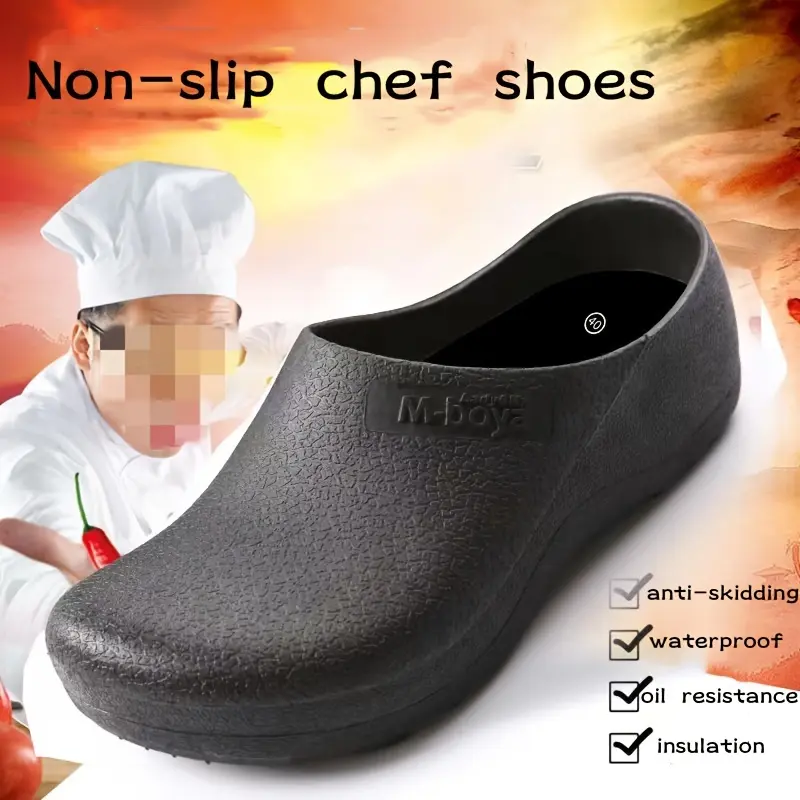 Chic Men's Slip On Waterproof & Oil Proof Chef Shoes, Comfy Non Slip Durable Soft Sole EVA Kitchen Shoes For Men's Outdoor Activities