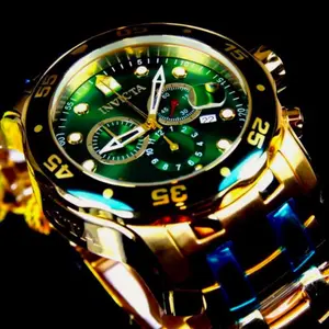 Brand New Men’s Invicta Watch - Pro Diver Scuba 18k Gold Plated - Chronograph - 48mm - Green & Gold