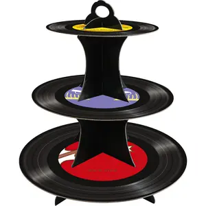 1950's Rock and Roll MusicTheme, 3-Tier Paper Record Cake Stand Cupcake Tower for 8-12 Cupcakes Perfect for 50's Theme Party Supplies, Gift for Music Lover
