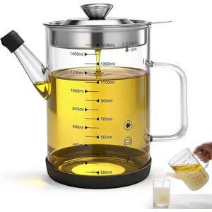 6.25 Cups / 1.5L Glass  Separator Bacon Oil Container with Strainer 50 oz Separator for Kitchen Cooking  Strainer Frying Oil Storage Can Transparent  Bottom and Stopper
