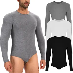 Men's Long Sleeve Body Shaping Bodysuit Briefs Full Body Control Underwear Fashion Round Neck Home Clothes Pajamas Waist Trainer