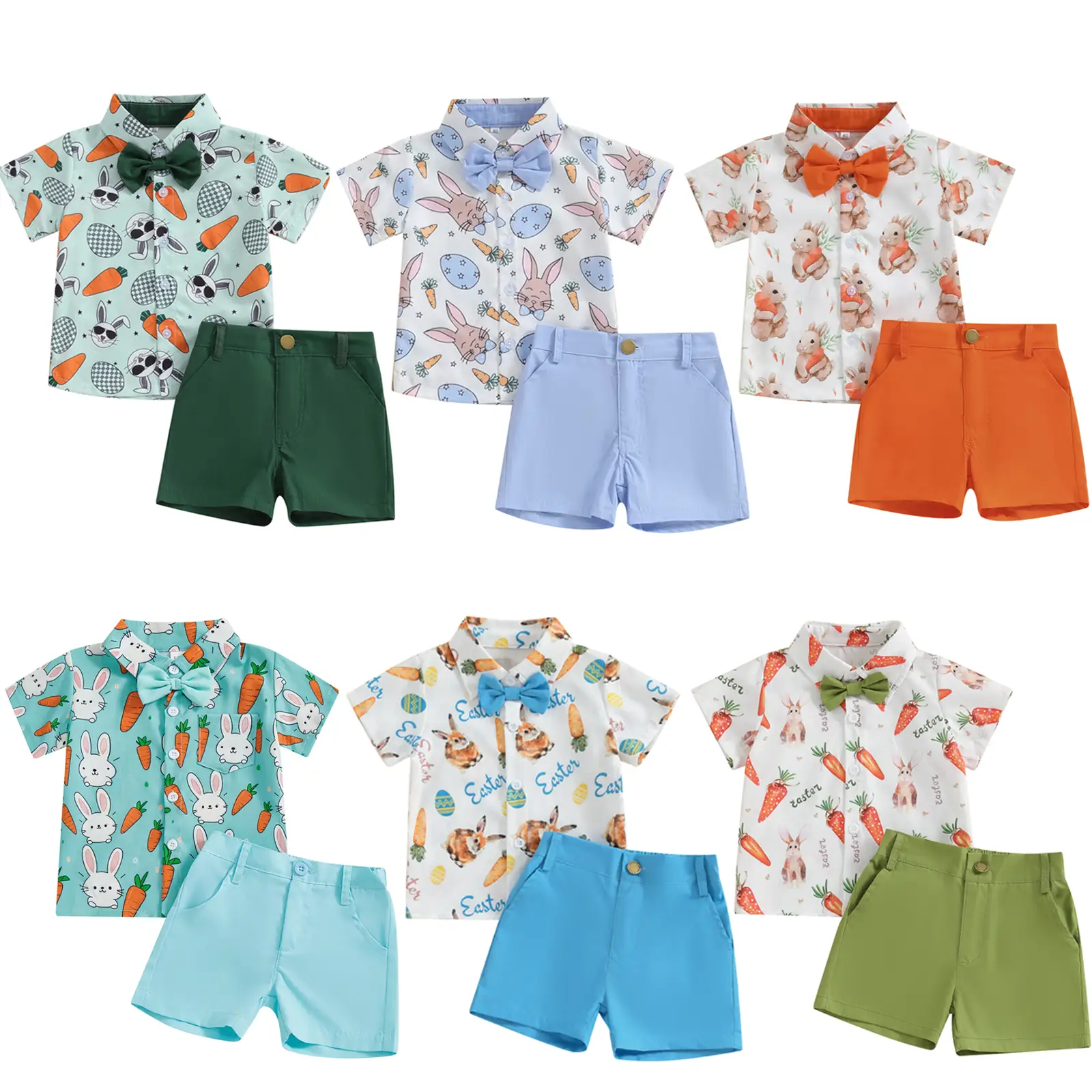 Toddler Baby Boy Easter Clothes Short Sleeve Carrot Bunny Print Button Down Shirt Tops Bermuda Shorts Kids Gentleman Outfit