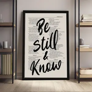 Psalm 46:10 "Be Still and Know" Christian Canvas Wall Art – Modern Bible Verse Typography Poster, Minimalist Scripture Print for Bedroom, Living Room & Prayer Room Decor