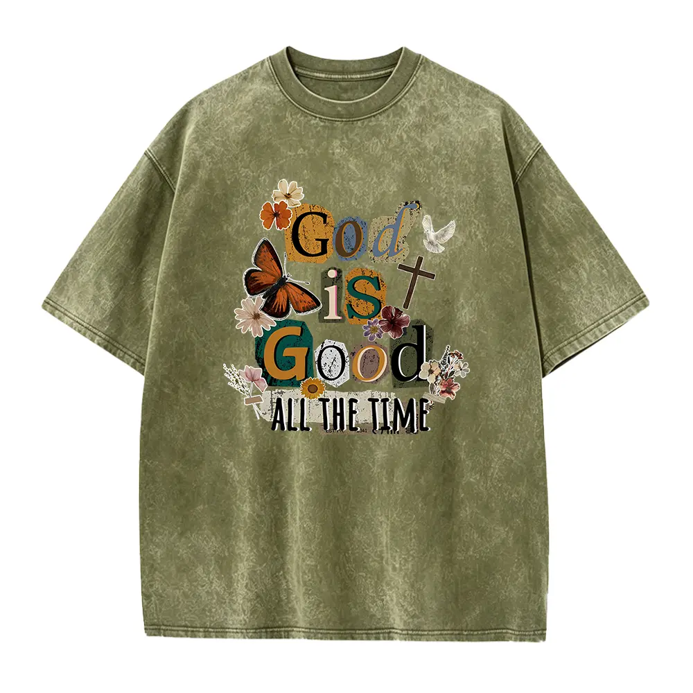 God Is Good All the Time Shirt, Vintage Washed Look Faith Tee, Retro Christian Graphic T-Shirt, Distressed Religious Shirt
