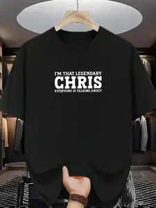 Chris Name Print T-Shirt, Soft Casual Home Wear, Oversized Street Style Top, Long Slim-Fit Tee for All Seasons