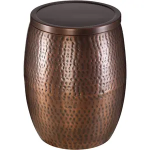 20 in Metal Storage Side Table | Hammered | 15.96 in D | End Tables | Home Furniture | Removable Lid | Contemporary Design | Copper Antique
