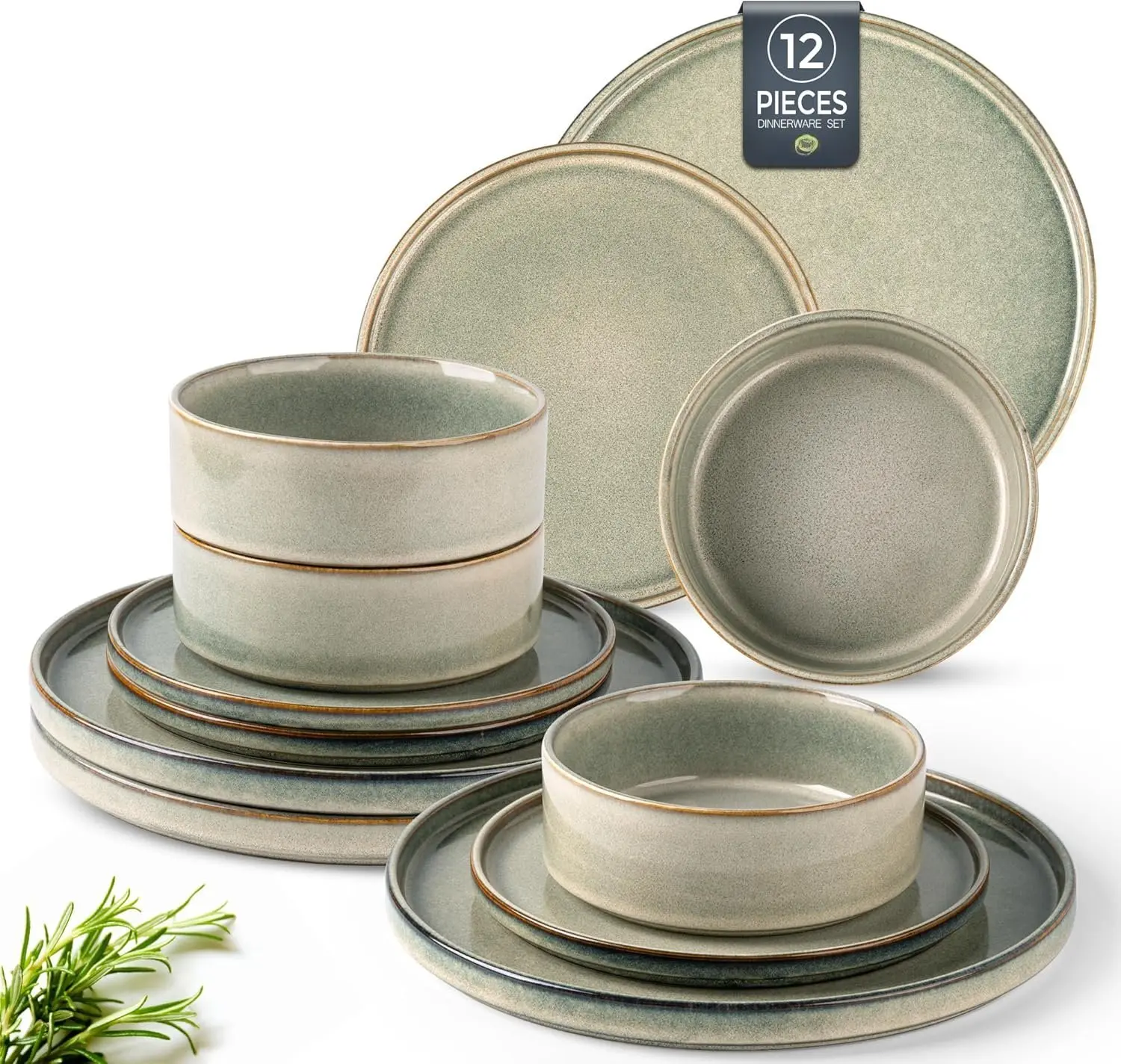 Ceramic Dinnerware Sets,  Reactive  Stoneware Plates and Bowls Sets,Highly Chip and Crack Resistant | Dishwasher & Microwave Safe Dishes Set, Service for 4 (12pc)