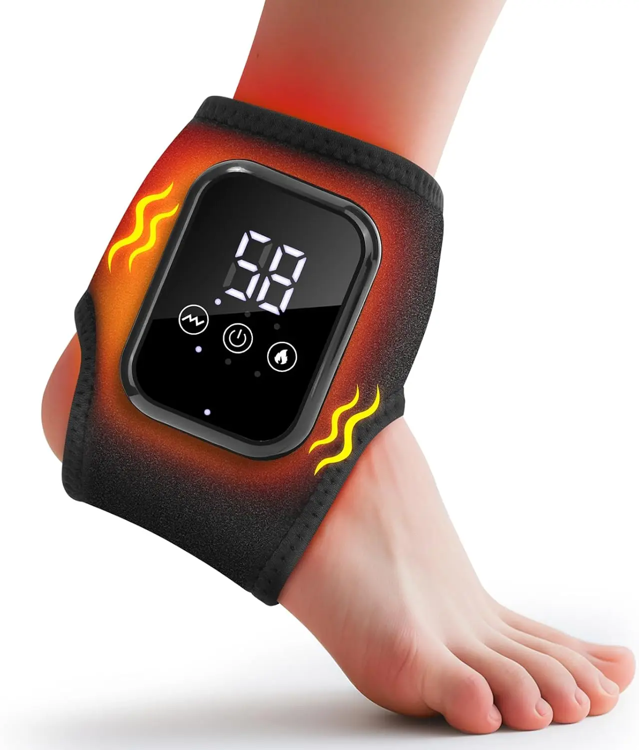 Updated Foot Ankle Massager with Heat - 3-Level Heat & Vibration Adjustable, Smart Timer, Touch Screen, Compact & Portable Ankle Wrap (Black)