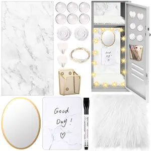 Back to School Essentials for Girls - 12PCS Locker Accessories Kit with Magnetic Mirror, Whiteboard, Pen Holder, Hooks, Shelf, Storage Basket, LED String Lights & Rug, Aesthetic School Locker Decor and Organizer for Teen Girls, Cute Dorm Setup