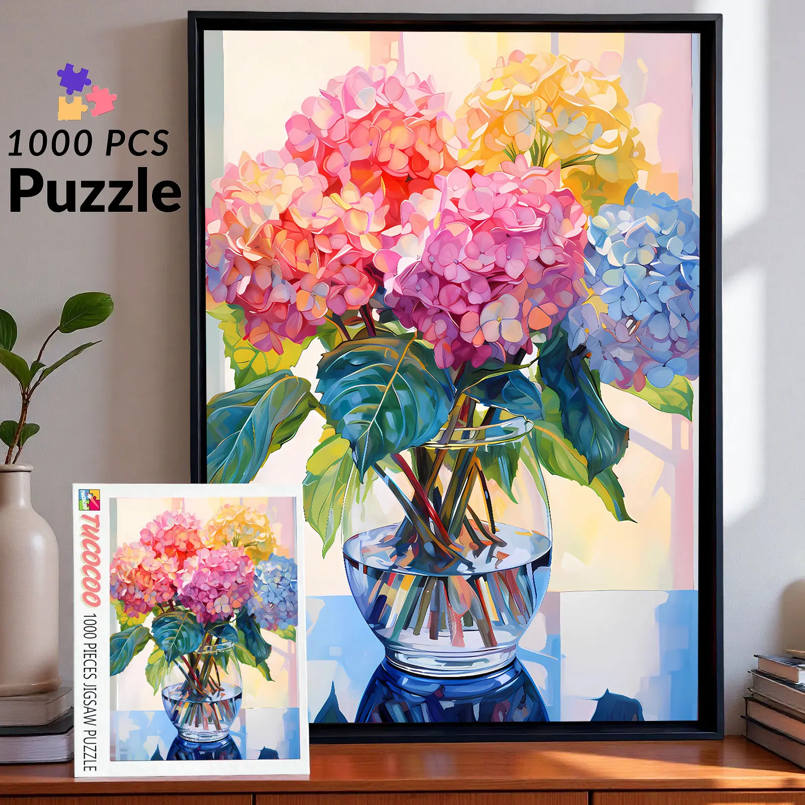 Tucocoo 1000-Piece Blooming Hydrangea Floral Jigsaw Puzzle - Recycled Cardboard, 27.5x20in (70x50cm) Family Game, Adult Stress-Relief Brain Challenge, Home Wall Decor, Birthdays Gift Idea