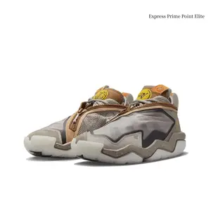 Taupe & Orange Low-Top Basketball Sneakers, Suede & Fabric Upper, Zip Closure, Shock-Absorbing Cushion, Non-Slip Outsole, Performance Athletic Trainers For Men