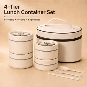 4-Tier Insulated Lunch box Container Set with Bag, Stackable Stainless Steel Food Containers for Work & Travel