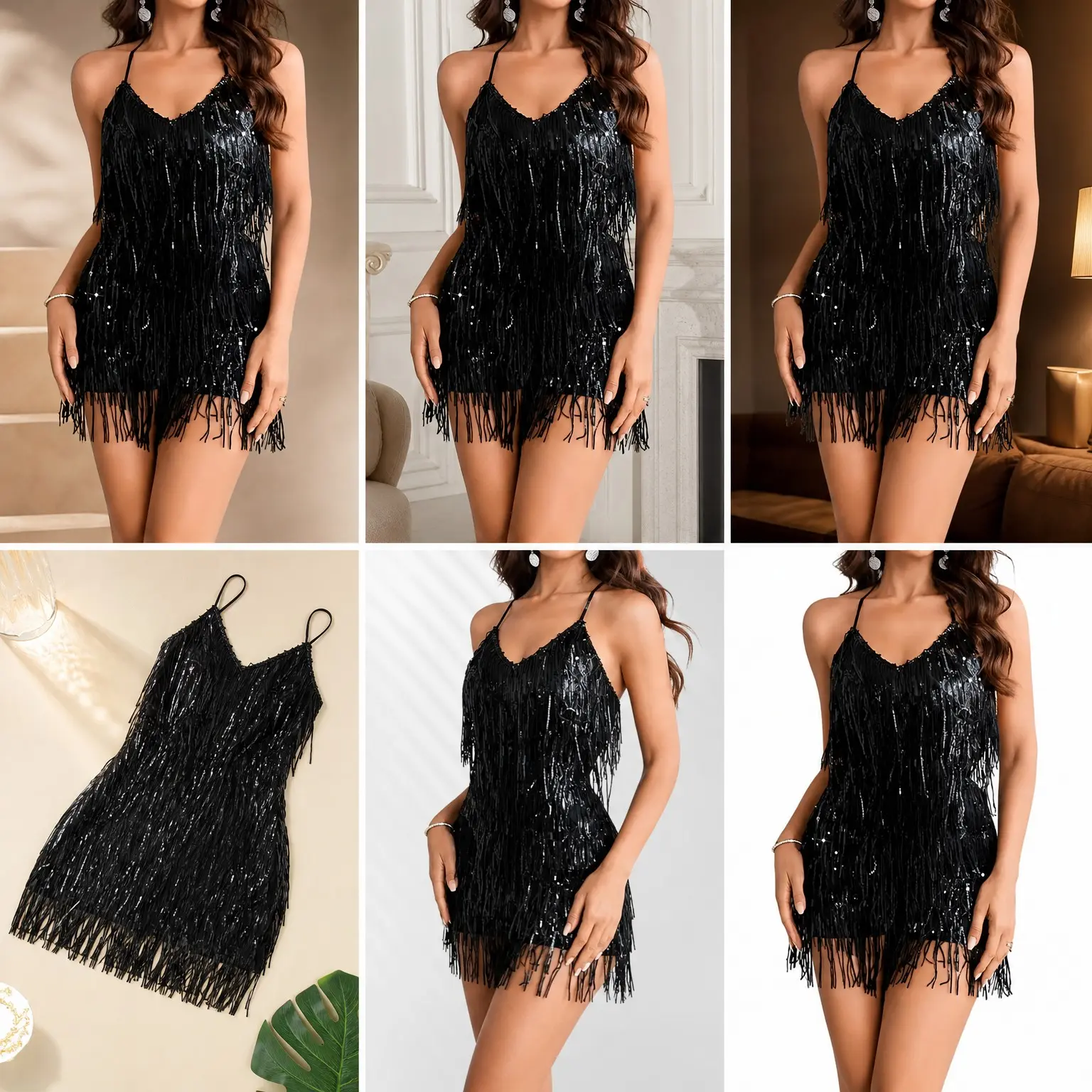 Women's Sequin Fringe Sparkly Glitter Metallic Backless Bodycon Black Romper Jumpsuit for Disco Birthday Dance Outfit