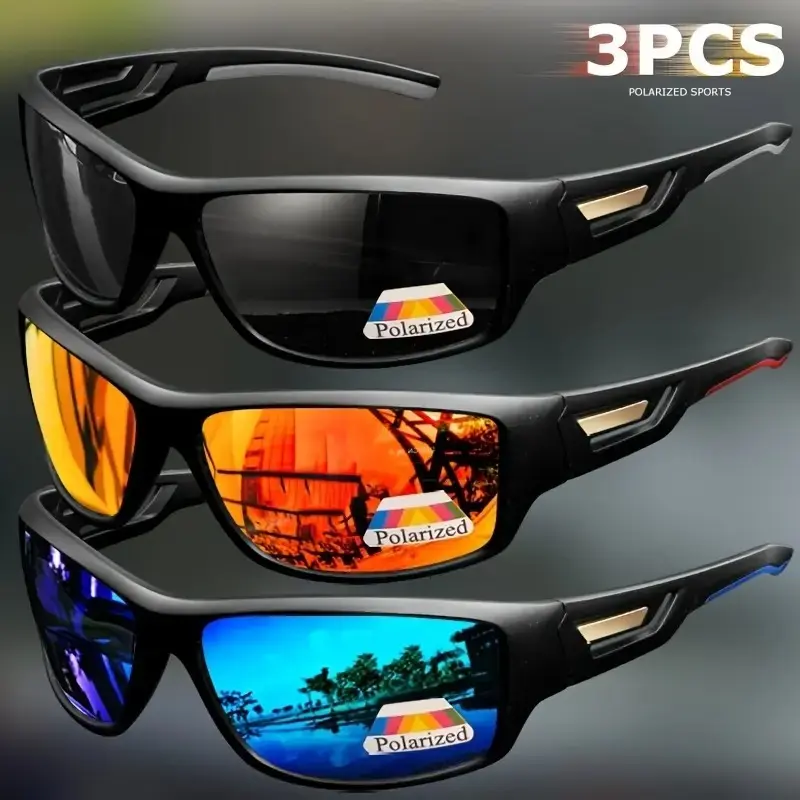 3-Pair Polarized Cycling Sunglasses, Unisex Wraparound Camouflage Set with UV Protection for Driving & Outdoor Sports