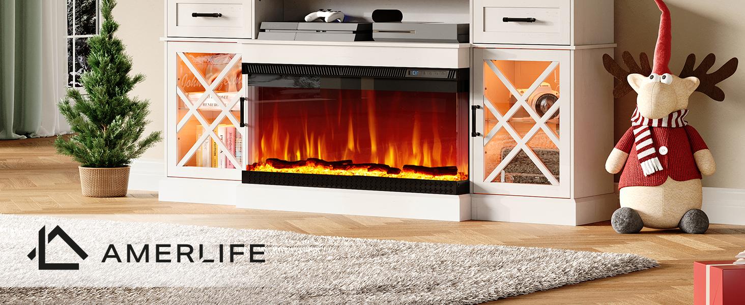AMERLIFE Farmhouse LED Fireplace TV Stand with 3-Sided Glass Fireplace,70" Large Entertainment Center for TVs up to 80",Living Room/Christmas Gift/Best Gift Ideas AMERLIFE Farmhouse LED Fireplace TV Stand with 3-Sided Glass Fireplace,70" Large Entertainment Center for TVs up to 80",Living Room/Christmas Gift/Best Gift Ideas