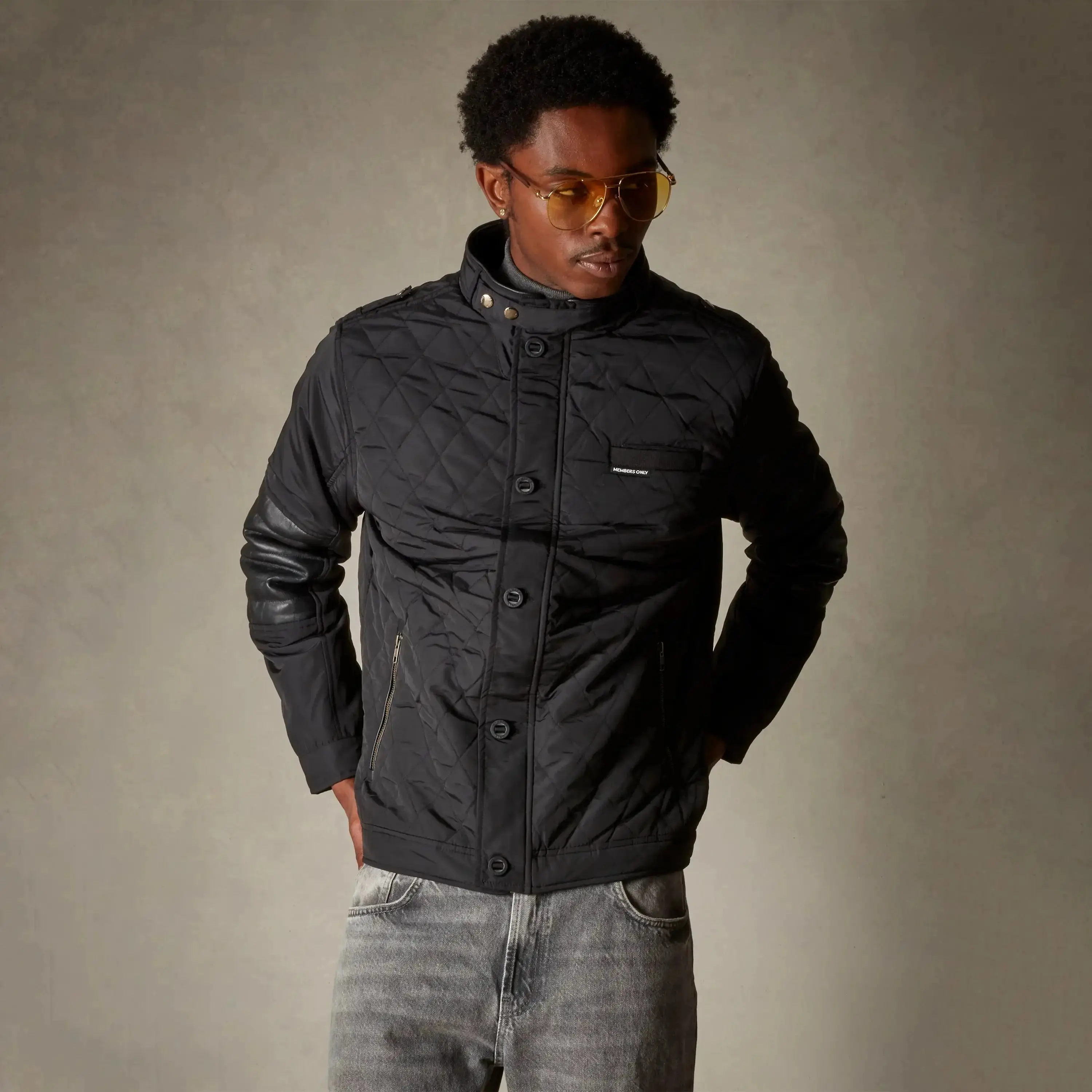 Members Only Men's Belmont Quilted Coat, Menswear Tops, Casual Style with Pocket, Coats, Long Sleeve, Zipper