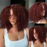 UNice 250% Density Afro Kinky Curly Wig with Finger Coil Ends Reddish Brown Glueless 7x5 HD Lace Human Hairs Wig with 16 Inch Beginners Friendly Summerwig