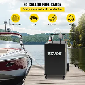 VEVOR 30 Gallon Fuel Caddy, Gas Storage Tank & 4 Wheels, with Manuel Transfer Pump, Gasoline Diesel Fuel Container for Cars, Lawn Mowers, ATVs, Boats, More, Black Bottles Hand