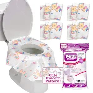 Potty Shields Toilet Seat Covers Disposable (12 pk, Unicorns) - XL Weatherproof Toilet Cover for Toddlers, Kids & Adults - Portable & Individually Wrapped for Travel, Potty Training, Public Restrooms