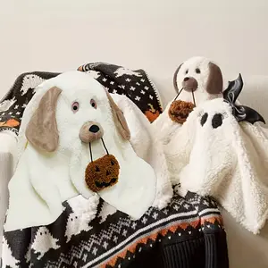 Halloween Pillow Soft Fluffy White Striped Decorative Cushion with Pumpkin Bucket Hand Wash Only No Batteries Needed for Home Decor & Spooky Seasonal Accents Halloween Labu-bu Pumpkin Doll Clothes Kids  Rainbow Glue Face Plush Toy