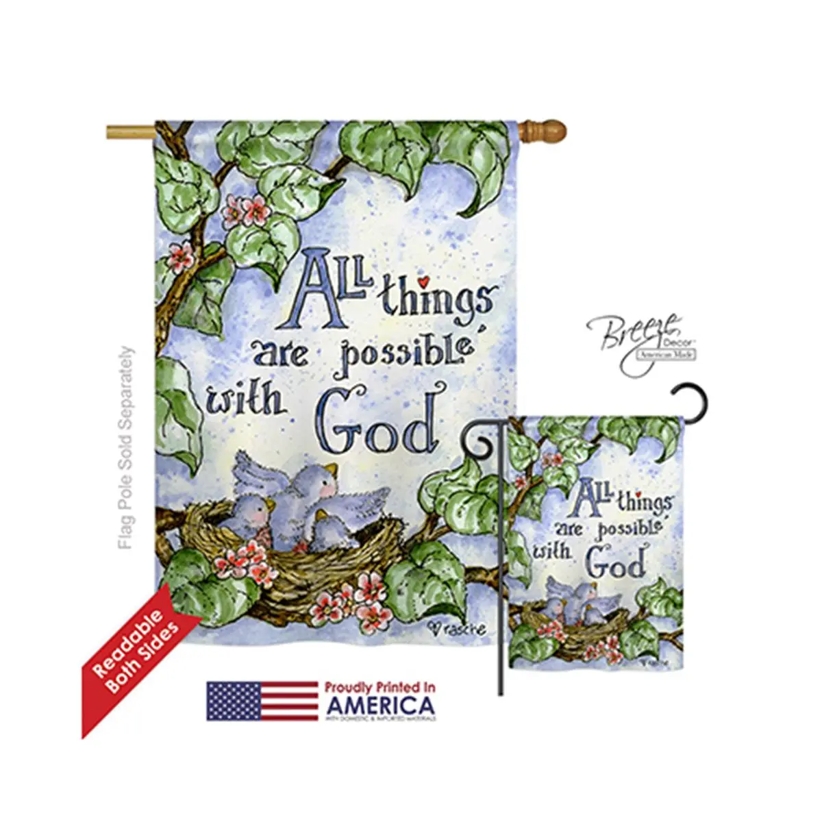 212 MAIN Outdoor 2-Sided Vertical Impression House Flag, "All Things Are Possible with God" Design, 28x40 in, 15110 Model