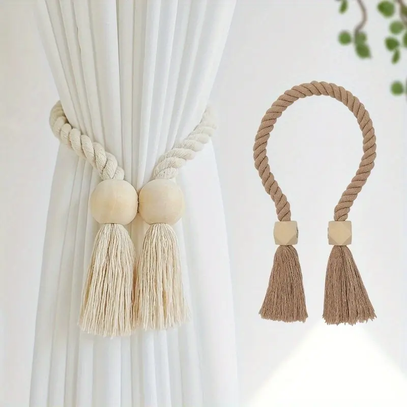 2pcs  curtain ties, simple wooden tassel curtain buckles, home decoration, Interior Decoration Accessories