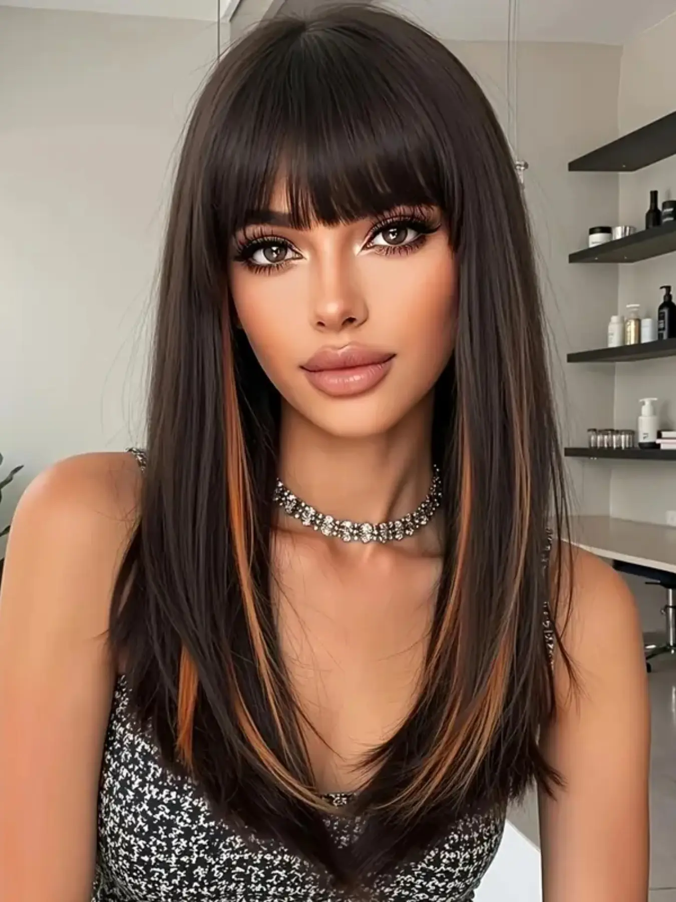 20 Inch Straight Synthetic Wig with Bangs, Long Hair Pieces for Women, Natural Look, Comfortable Fit, Natural Looking Wigs, Ideal for Daily Use & Special Occasions, Synthetic Material Wigs