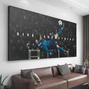 Cristiano Ronaldo Soccer Canvas Wall Art Bicycle Kick Poster Inspirational Give Everything Quote Print for Athlete Sports Room Decor Gift