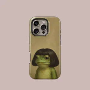 Cute Frog with Bob Haircut Phone Case, Quirky Cartoon Frog Cover