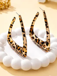 Women's Fashion Hoop Earrings, Bohemian Style Simple Geometric Triangle Leopard Print, Daily Wear Vacation Gift