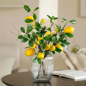 Laelfe Artificial Lemons Branches, 8 Head Faux Lemons with Stem Fake Lemon Themed for Kitchen Decoration Party Summer Decor (Yellow) graduation  flowers artificial flower faux plant decorative flower fake flower floral arrangement