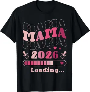 100% Cotton Expecting Mom To Be, Mama 2026 Loading, Baby Announcement T-Shirt