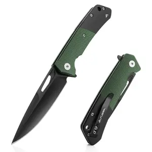 #fathersdaygift FLISSA Folding Pocket Knife, SANDVIK 14C28N Blade Knife with Micarta-Steel Handle, Pocket Clip and Thumb Hole for EDC Camping Hiking Outdoor