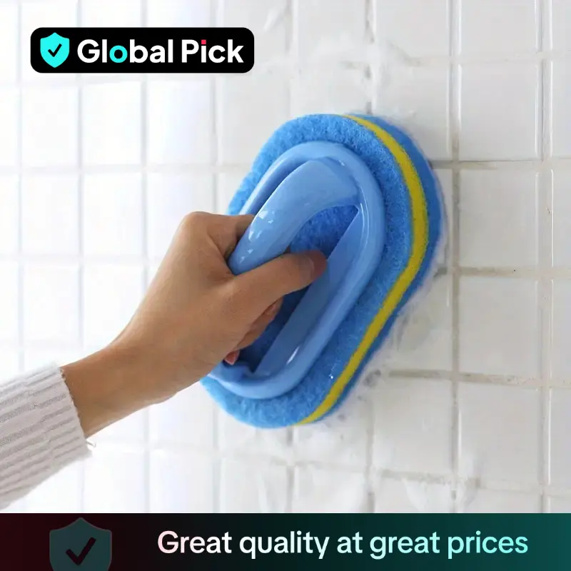 Bathroom Sponge Scrubber, 1 Count Cleaning Brush with Handle, Household Bathroom Cleaning Tool for Tub Tile
