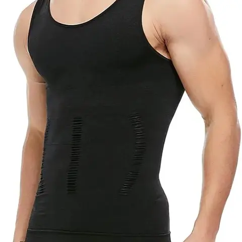 1-2 Pack Men's Compression Shirt Tank Top Body Shaper Abs Abdomen Slim Vest Tummy Control Sleeveless Breathable Stretch Sports Undershirt Black White