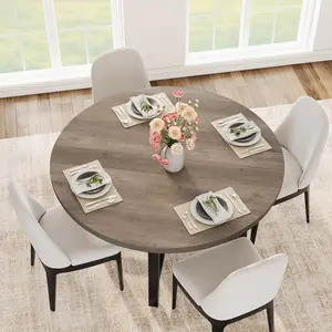 Garvee 47" Round Dining Table for 4 with Sturdy Metal Frame, Wood Circle Kitchen Table in Grey, Space-Saving Design for Dining Room or Kitchen (No Chairs Included)