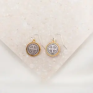 Benedictine Blessing Gold Rim Earrings