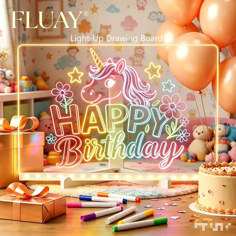 FLUAY Kids' LED Drawing Board - Safe Acrylic Dry Erase Light-Up Board with Adjustable Stand, Desktop/Wall Mount, Magnetic Markers, Wipes, Adapter, Vibrant Display, LED Low-Light View, Fast-Cleaning, Creativity Boost, Elegant Gift Box for Birthdays